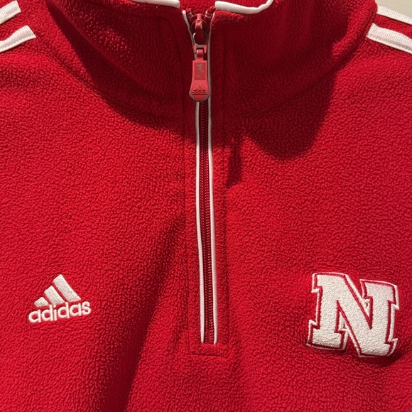 Adidas Nebraska Cornhusker 3 Stripe Mens L 2016 Edition Red Quarter Zip Pullover - Picture 2 of 7